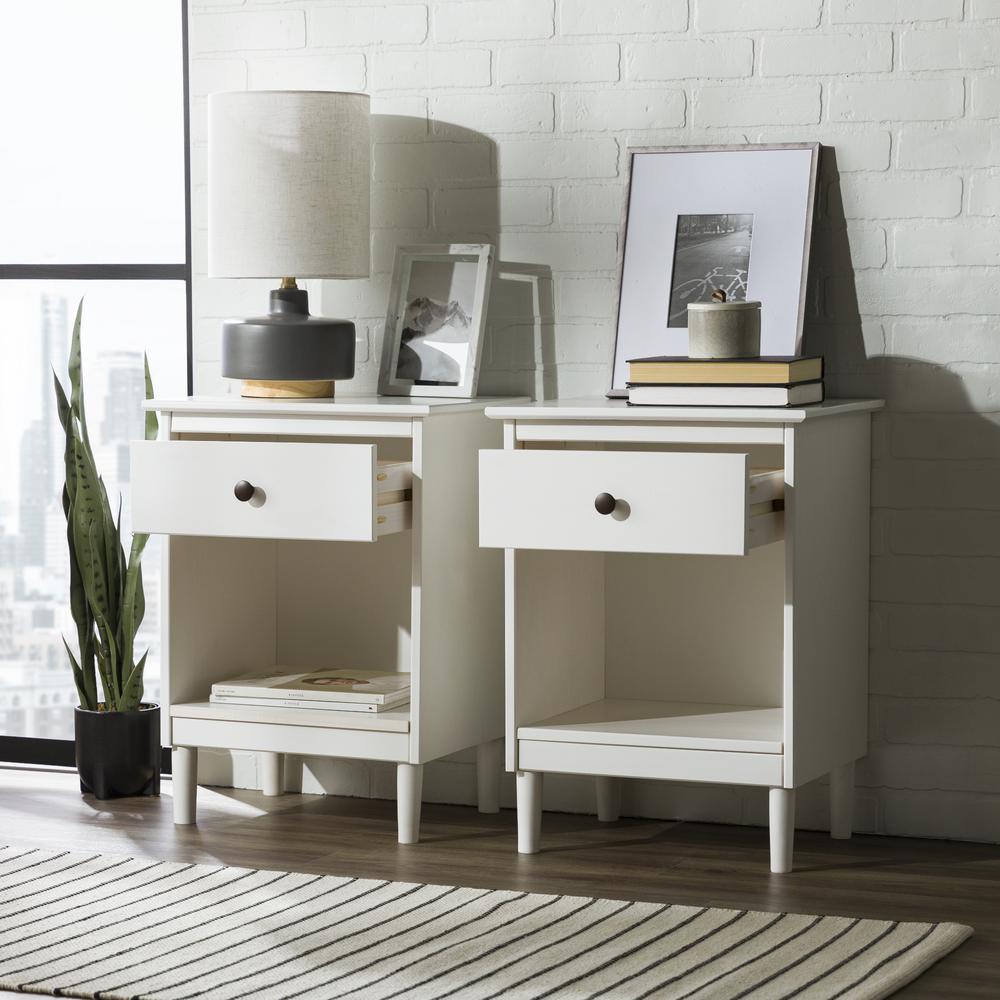 2 Piece, 1 Drawer Solid Wood Nightstands - White. Picture 4