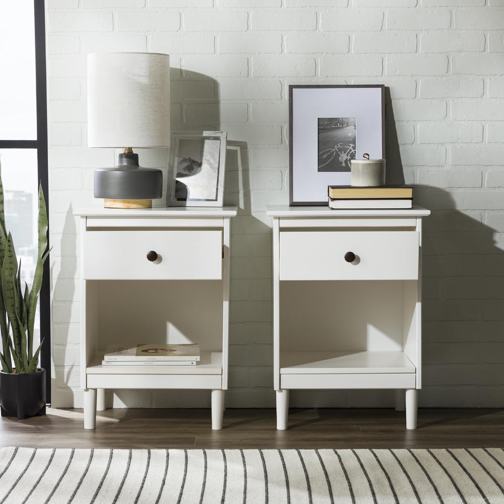 2 Piece, 1 Drawer Solid Wood Nightstands - White. Picture 5