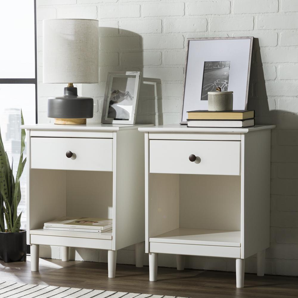 2 Piece, 1 Drawer Solid Wood Nightstands - White. Picture 6