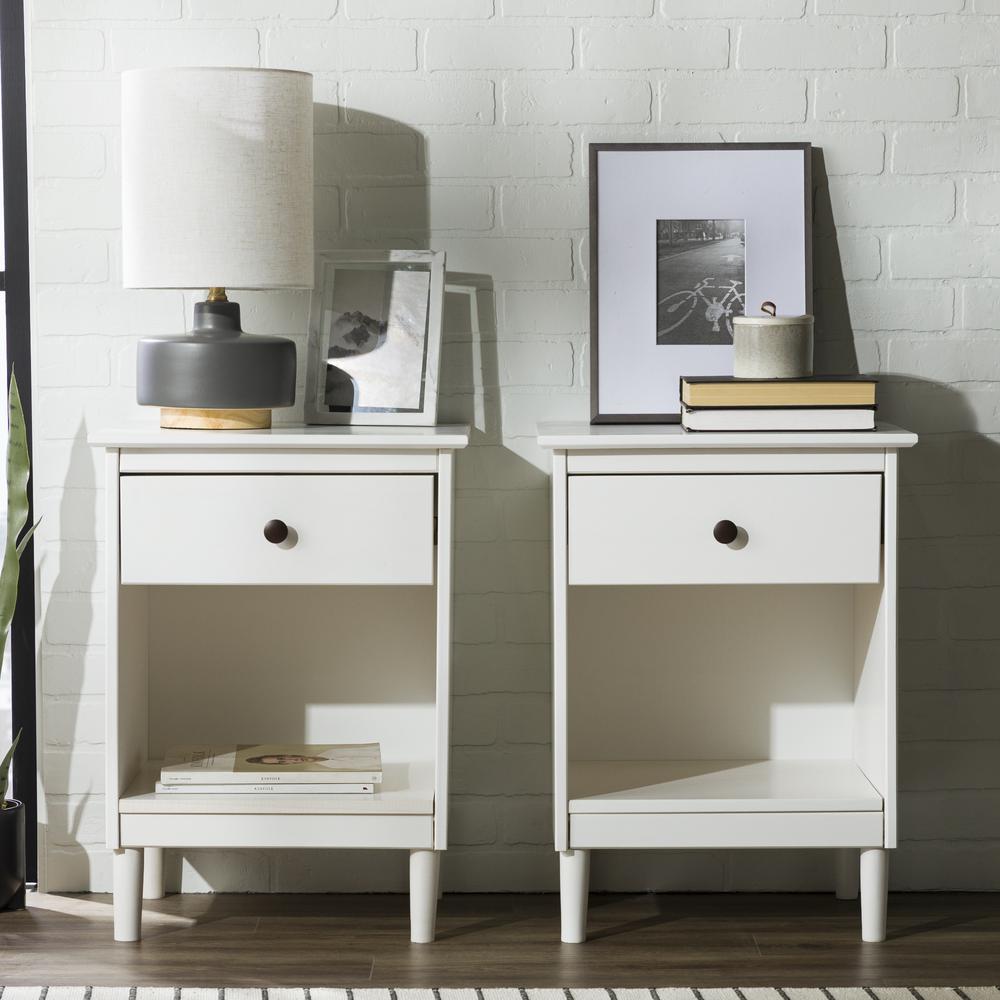 2 Piece, 1 Drawer Solid Wood Nightstands - White. Picture 7