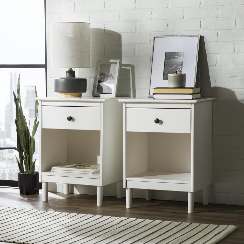 2 Piece, 1 Drawer Solid Wood Nightstands - White. Picture 8