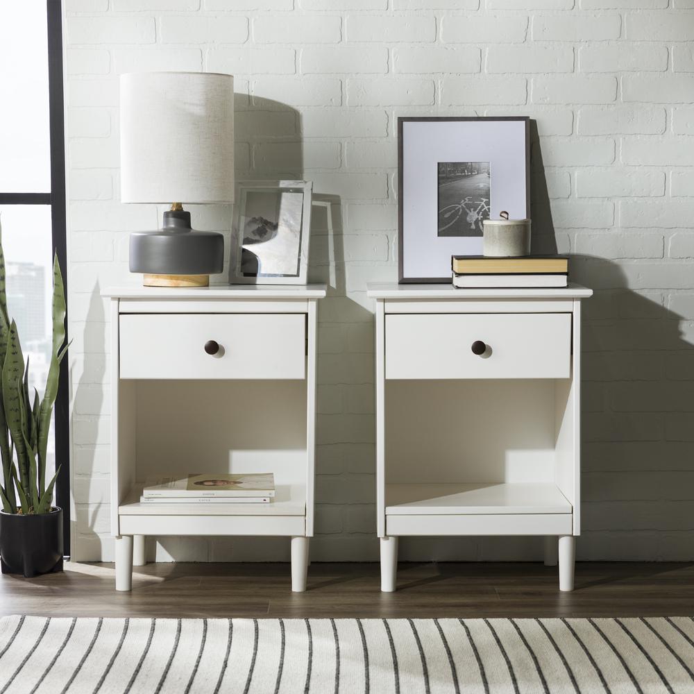 2 Piece, 1 Drawer Solid Wood Nightstands - White. Picture 10