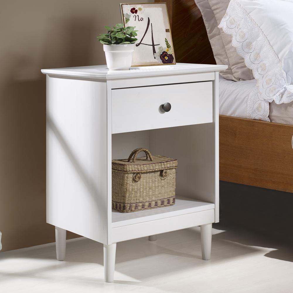 Classic 1-Drawer Solid Wood Nightstand - White. Picture 2
