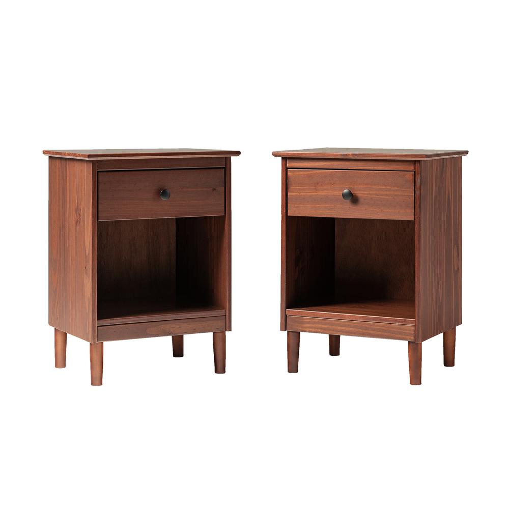 2 Piece, 1 Drawer Solid Wood Nightstands - Walnut. Picture 4