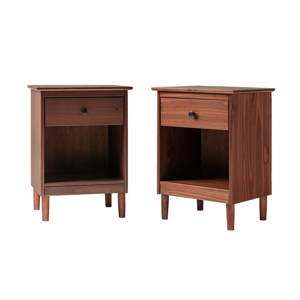 2 Piece, 1 Drawer Solid Wood Nightstands - Walnut. Picture 3