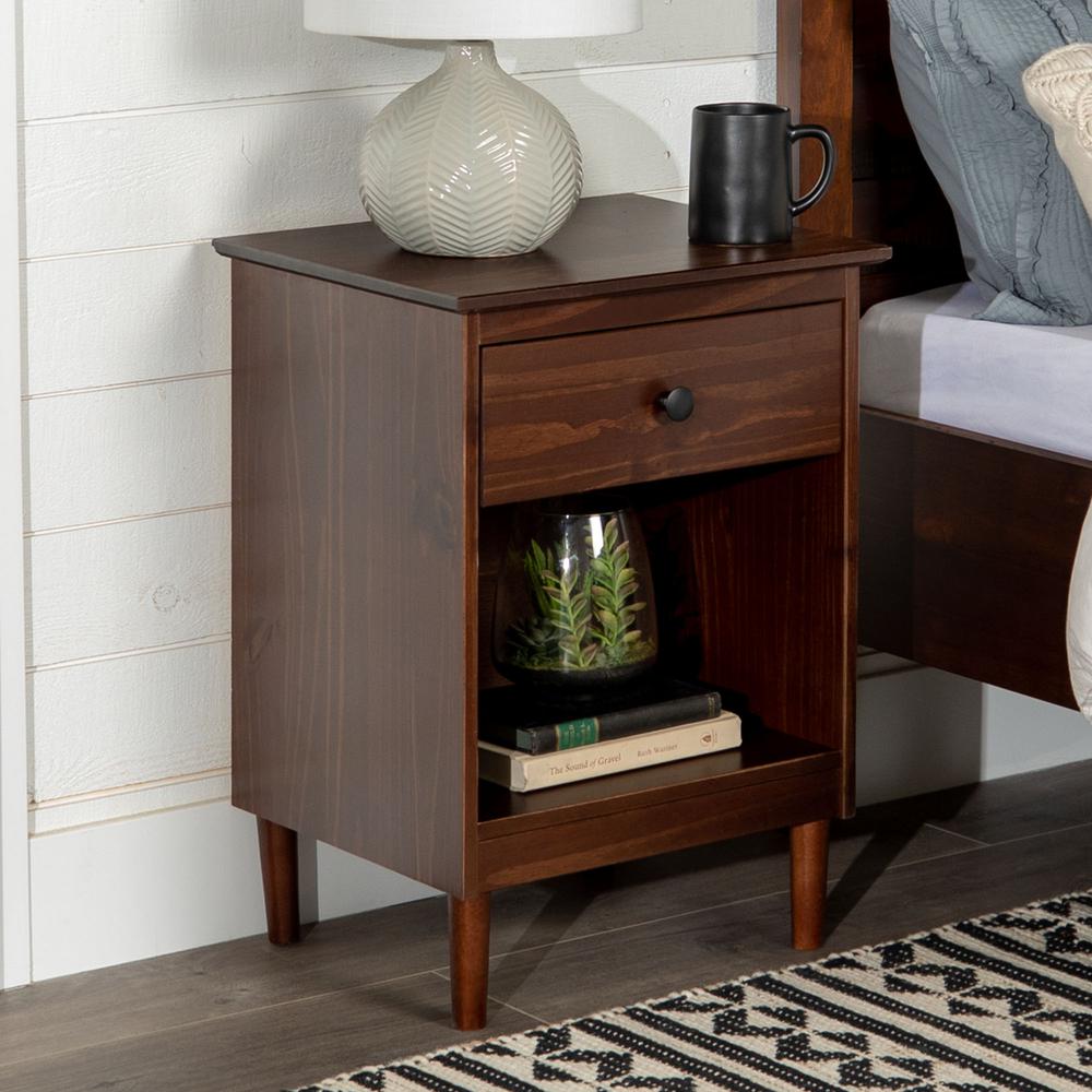 Classic 1-Drawer Solid Wood Nightstand - Walnut. Picture 2
