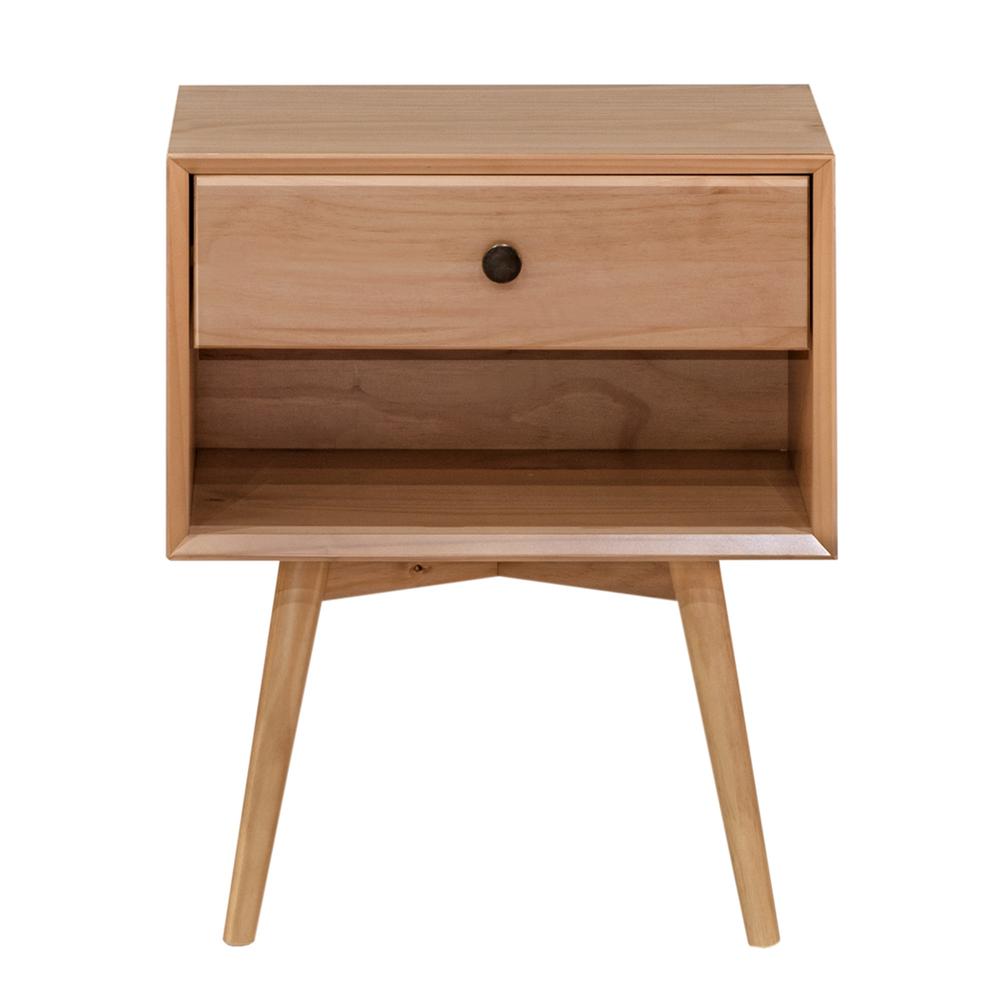 1-Drawer Mid-Century Solid Wood Nightstand - Natural Pine. Picture 7
