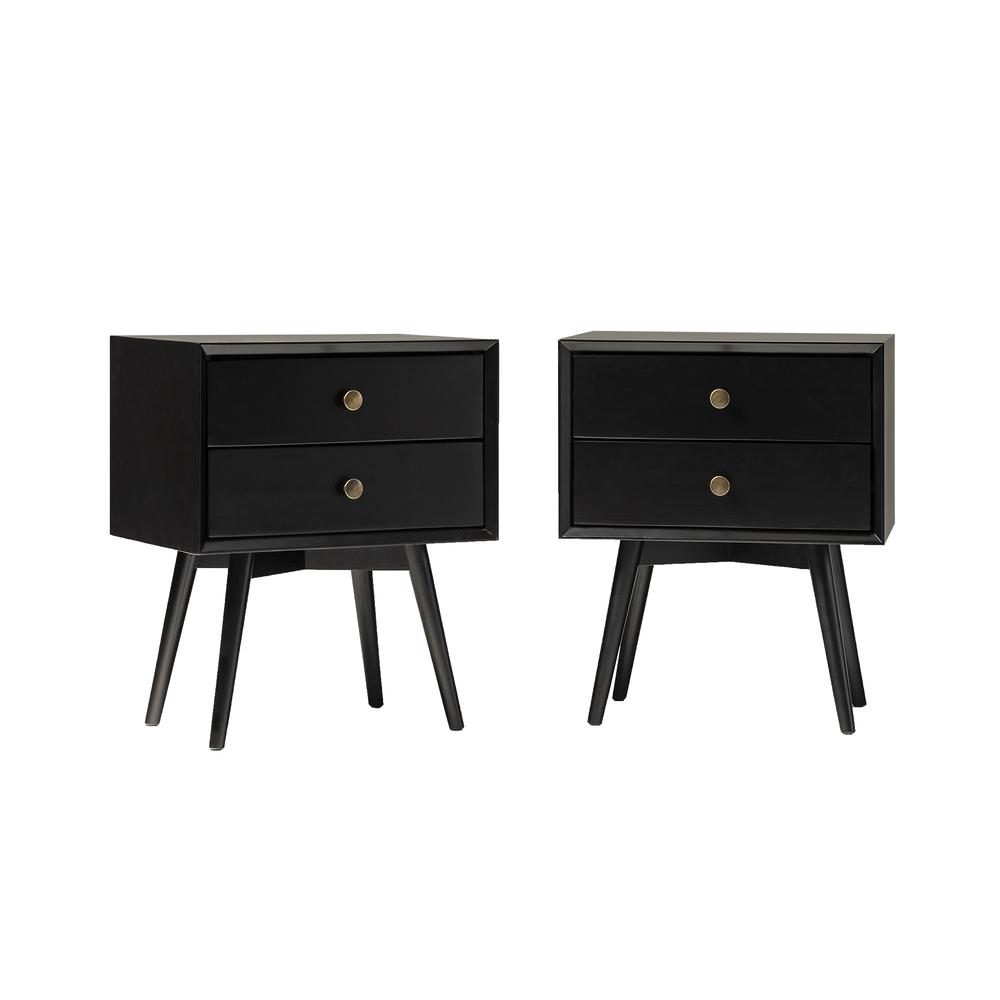 Mid Century Modern 2-Piece 2 Drawer Solid Wood Nightstand Set - Black. Picture 4