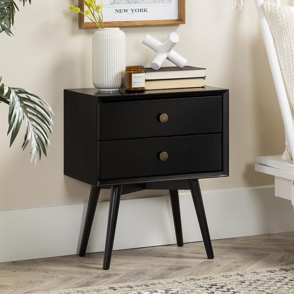 Mid Century Modern 2-Piece 2 Drawer Solid Wood Nightstand Set - Black. Picture 5