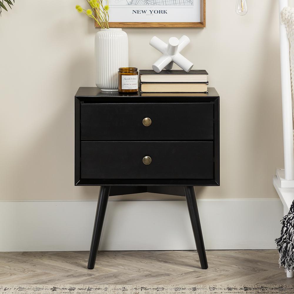 Mid Century Modern 2-Piece 2 Drawer Solid Wood Nightstand Set - Black. Picture 6