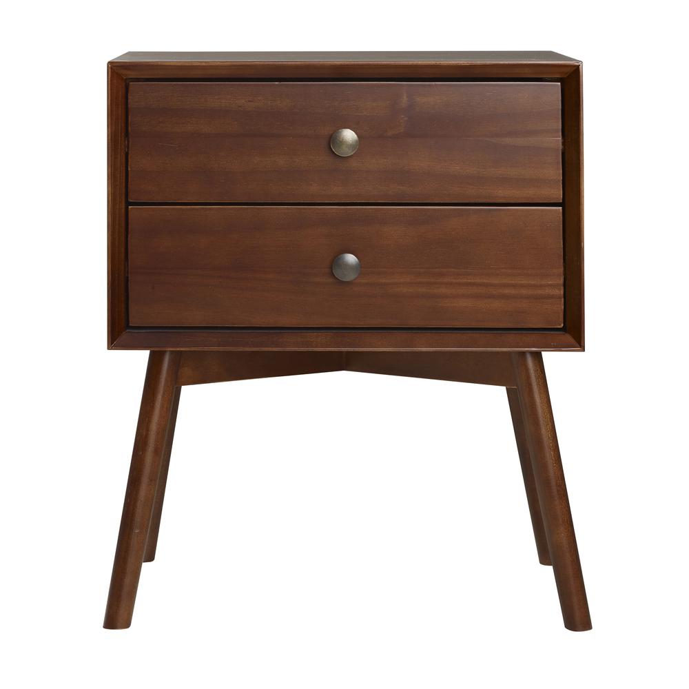 MCM 2 Drawer Solid Wood Nightstand - Walnut. Picture 1