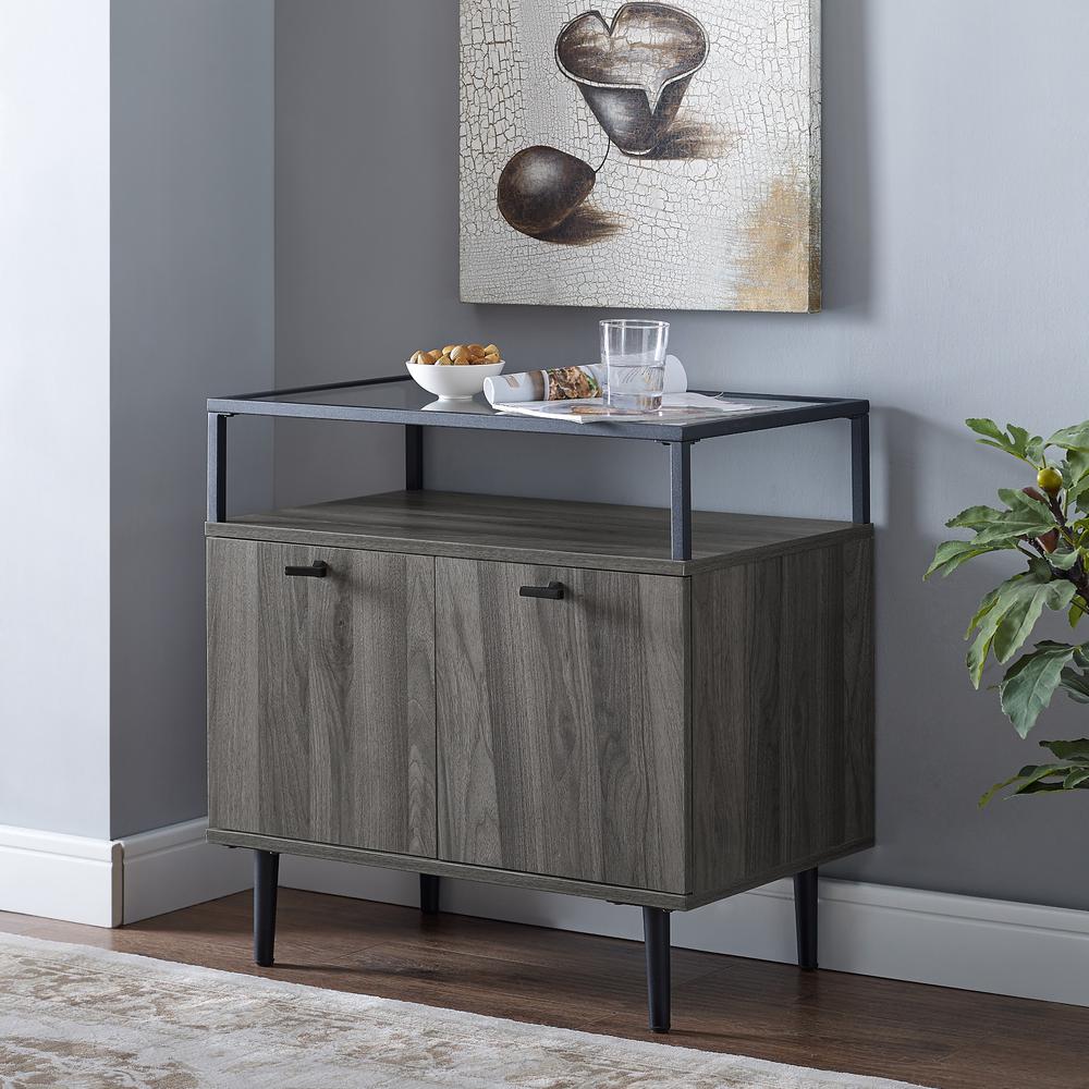 Modern Glass Top 2-Door Side Table - Slate Grey. Picture 3