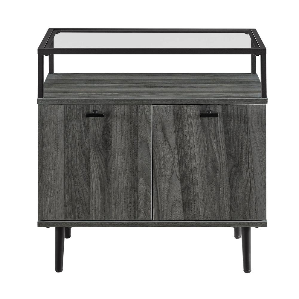 Modern Glass Top 2-Door Side Table - Slate Grey. Picture 4