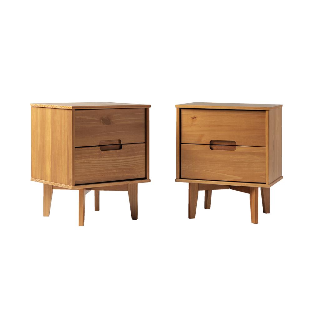 Sloane 2-Piece 2 Drawer Groove Handle Wood Nightstand Set - Caramel. Picture 1