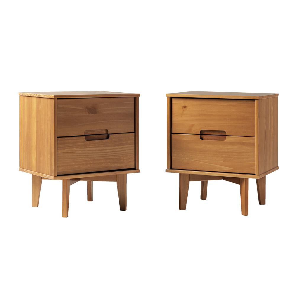 Sloane 2-Piece 2 Drawer Groove Handle Wood Nightstand Set - Caramel. Picture 2