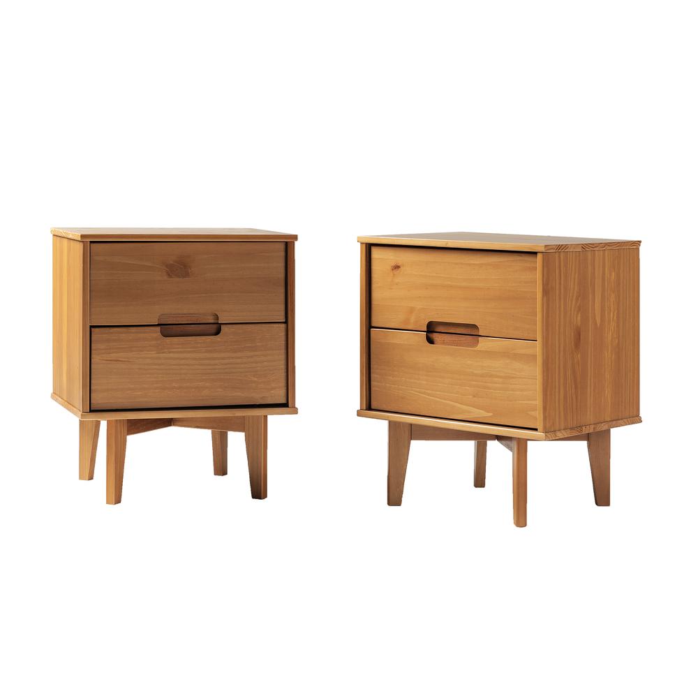 Sloane 2-Piece 2 Drawer Groove Handle Wood Nightstand Set - Caramel. Picture 3