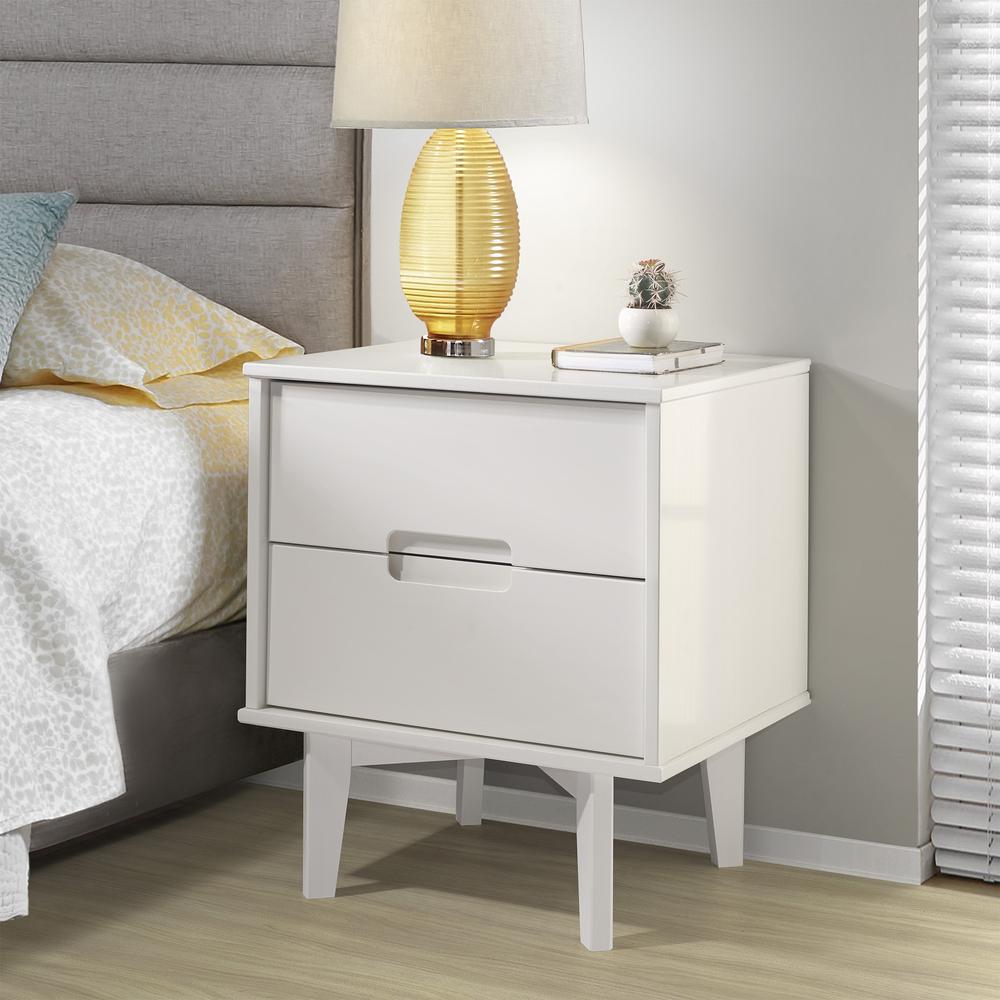 2-Drawer Groove Handle Wood Nightstand - White. Picture 2