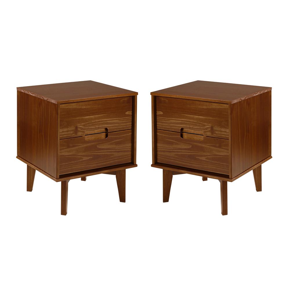 Sloane 2-Piece 2 Drawer Groove Handle Wood Nightstand Set - Walnut. Picture 1