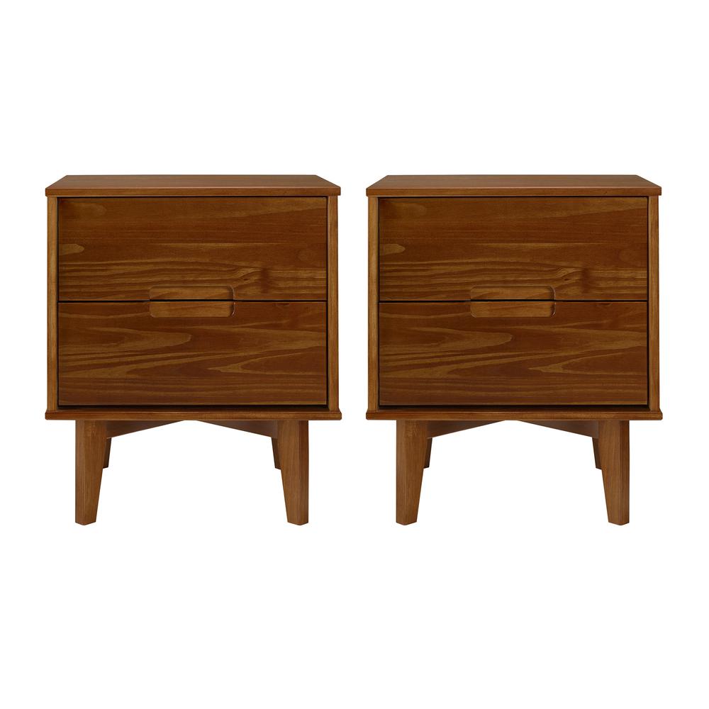 Sloane 2-Piece 2 Drawer Groove Handle Wood Nightstand Set - Walnut. Picture 2