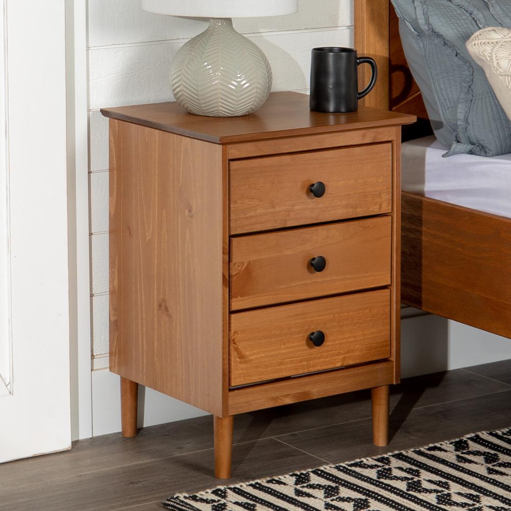Classic 3-Drawer Solid Wood Nightstand - Caramel. Picture 2