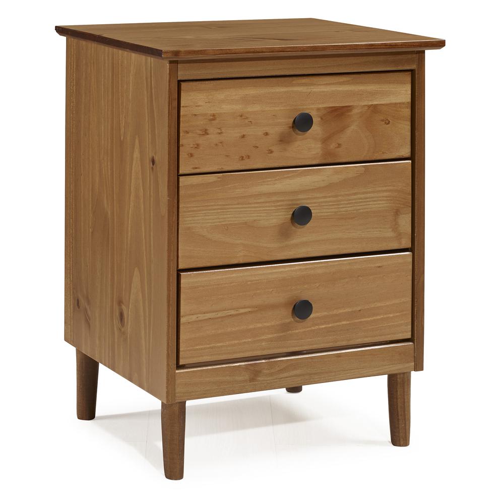 Classic 3-Drawer Solid Wood Nightstand - Caramel. Picture 1