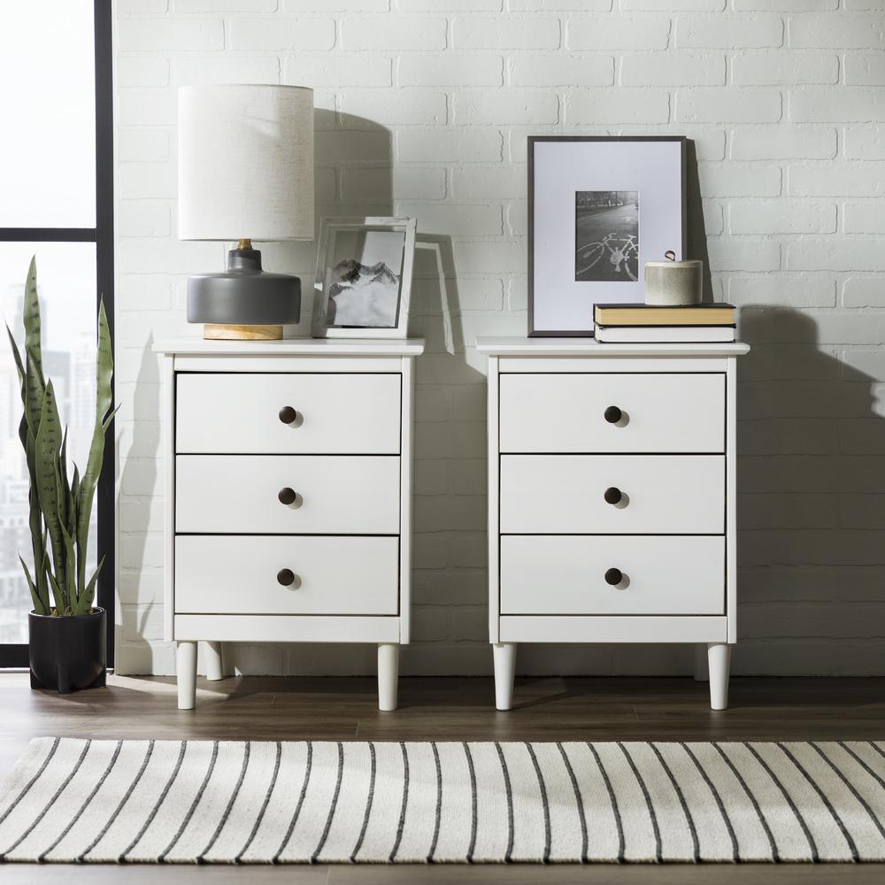 2 Pack 3 Drawer Solid Wood Nightstands - White. Picture 2