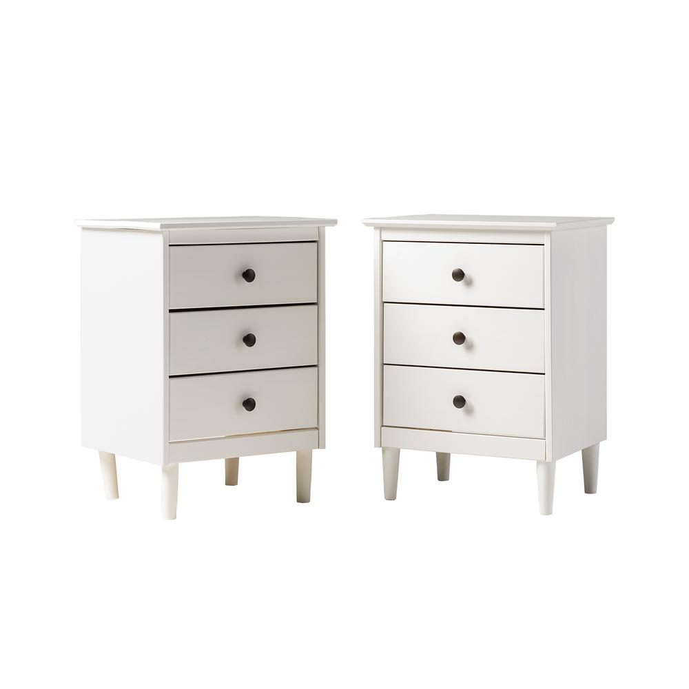 2 Pack 3 Drawer Solid Wood Nightstands - White. Picture 3