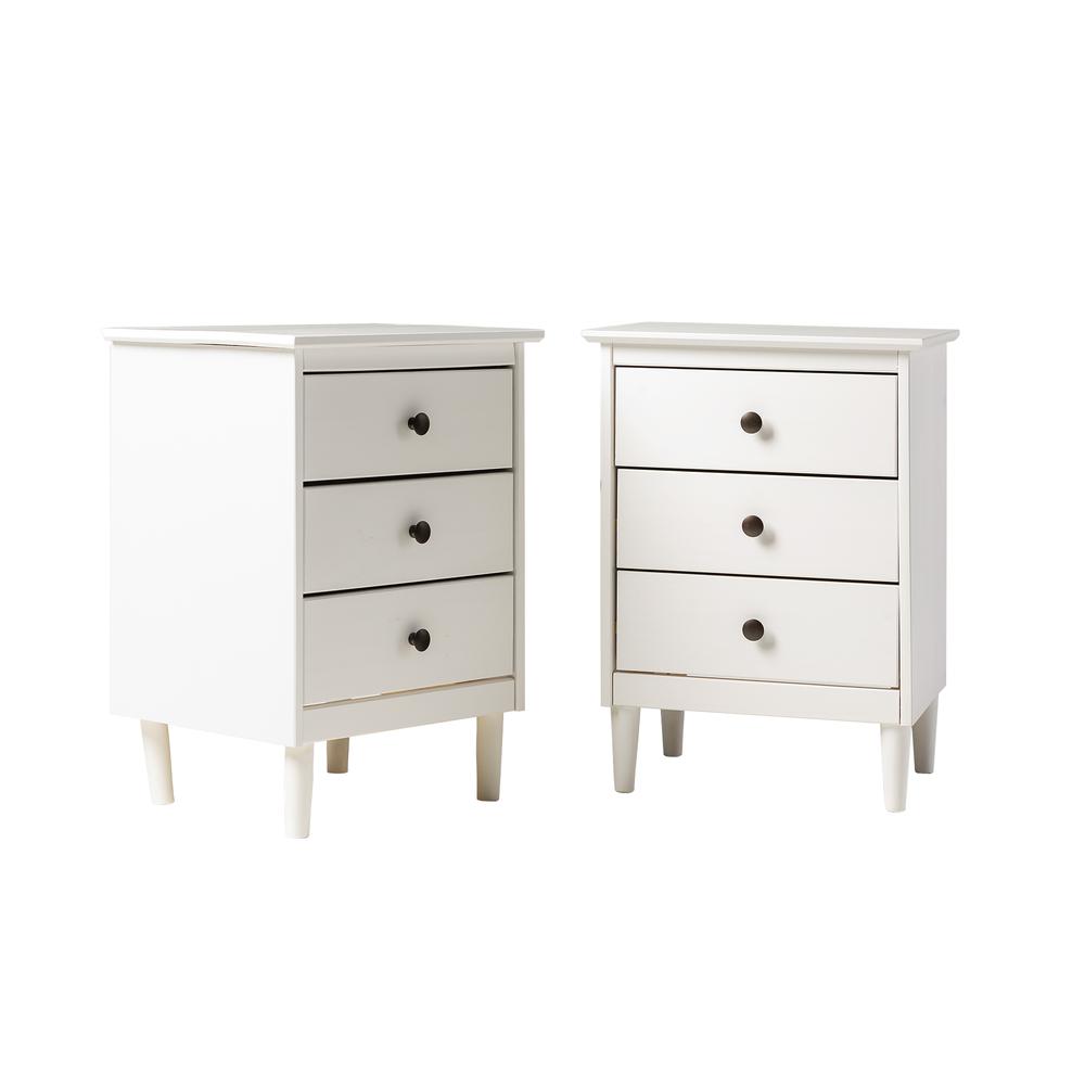 2 Pack 3 Drawer Solid Wood Nightstands - White. Picture 4