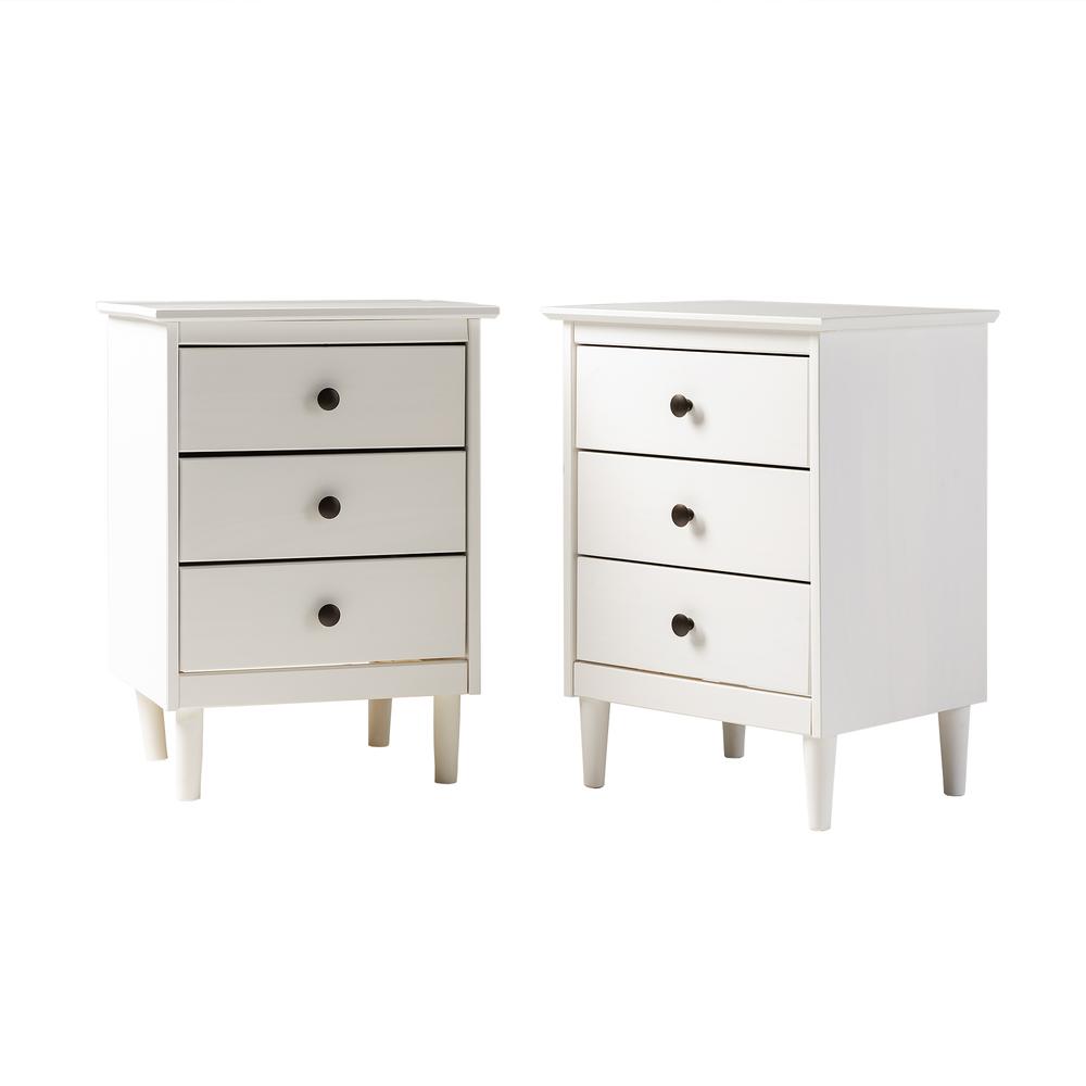 2 Pack 3 Drawer Solid Wood Nightstands - White. Picture 5