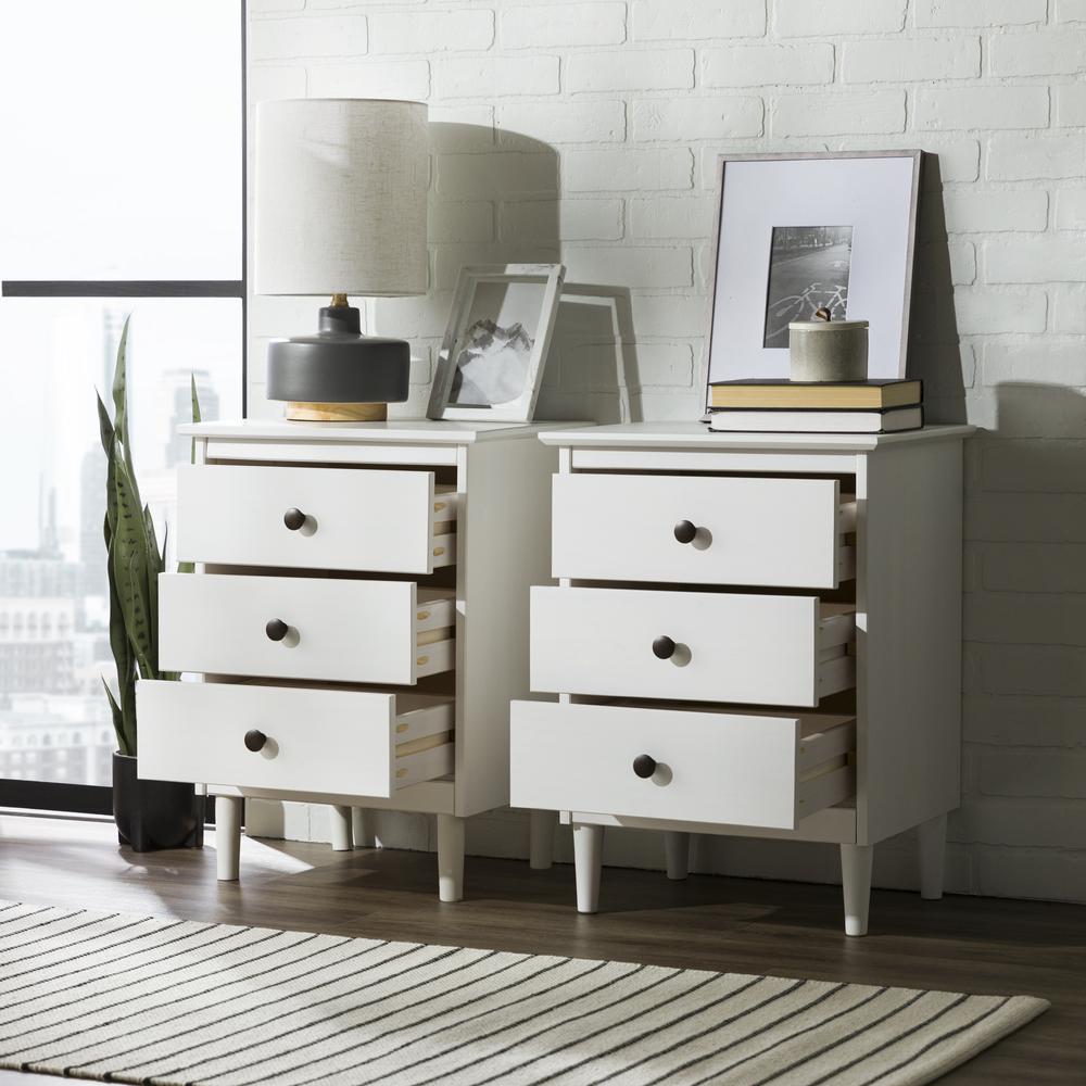 2 Pack 3 Drawer Solid Wood Nightstands - White. Picture 6