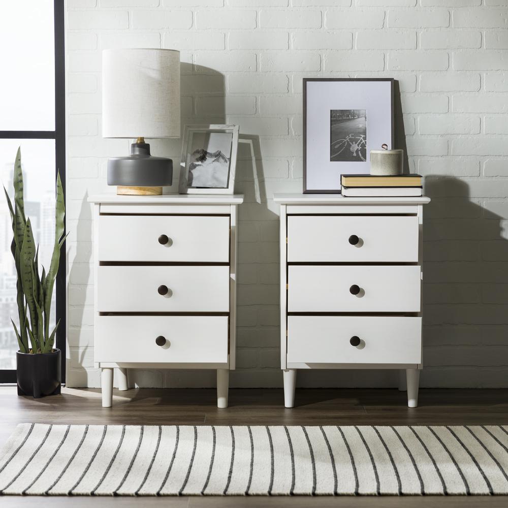 2 Pack 3 Drawer Solid Wood Nightstands - White. Picture 7
