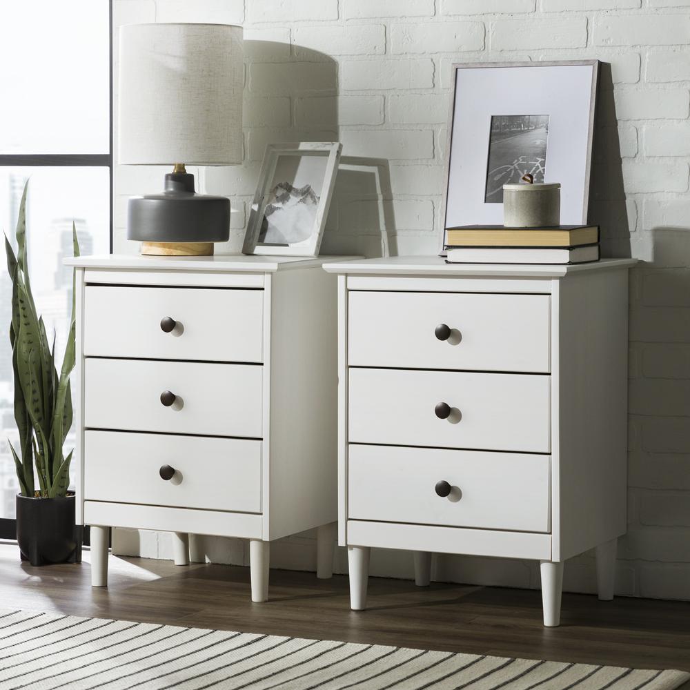2 Pack 3 Drawer Solid Wood Nightstands - White. Picture 8