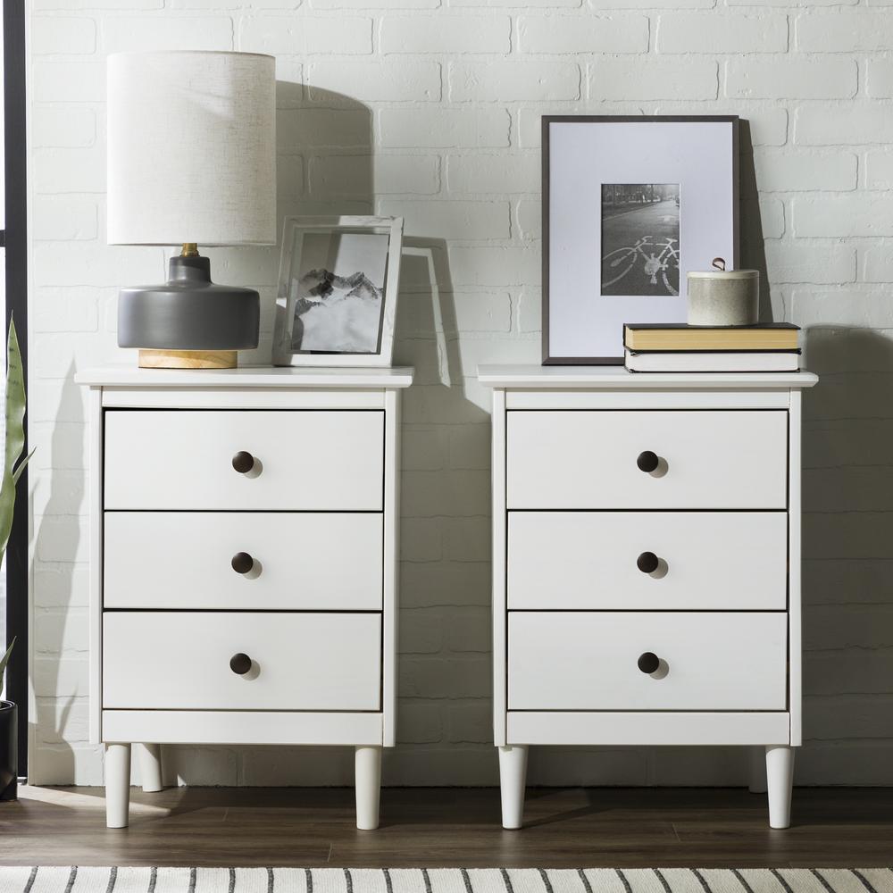 2 Pack 3 Drawer Solid Wood Nightstands - White. Picture 9