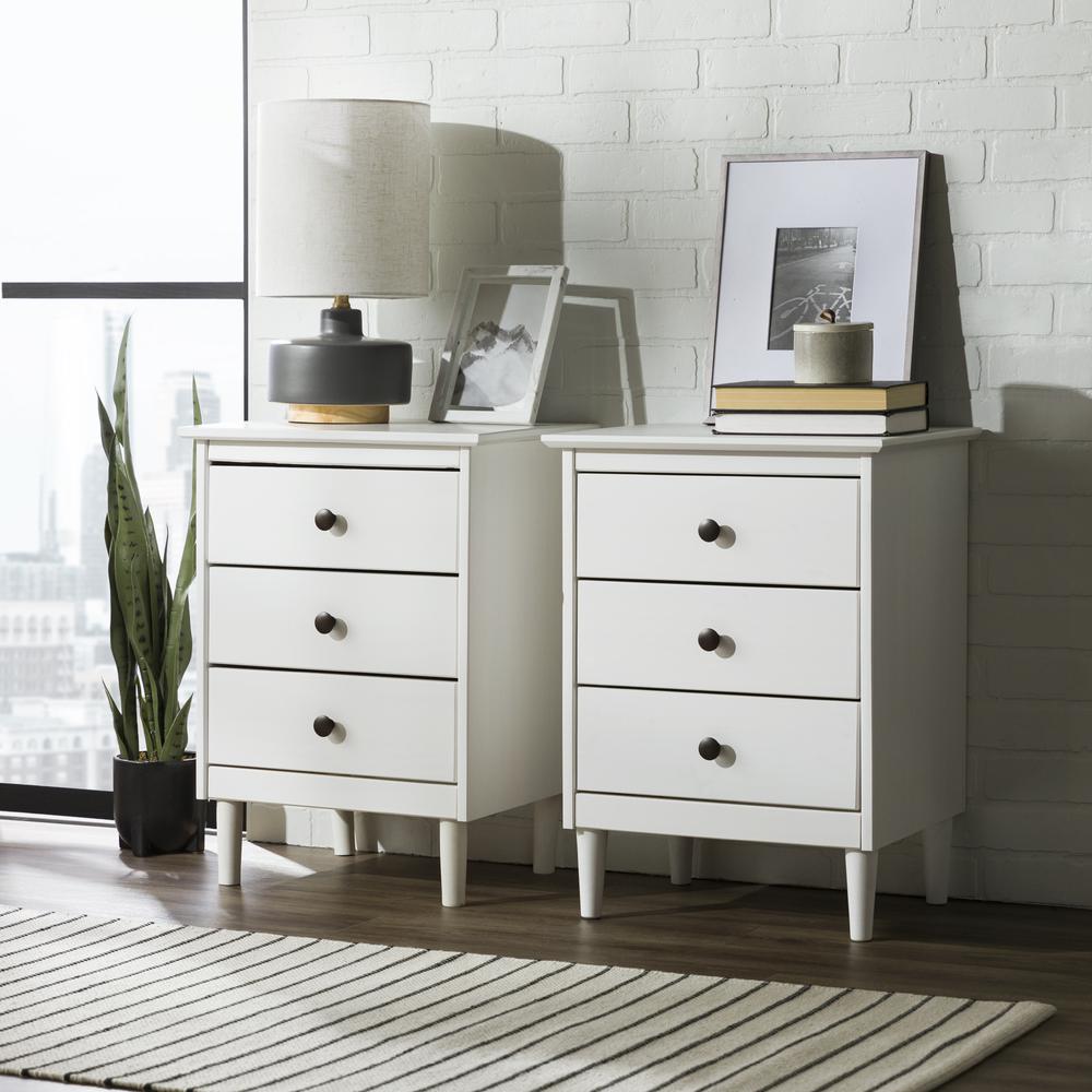 2 Pack 3 Drawer Solid Wood Nightstands - White. Picture 10