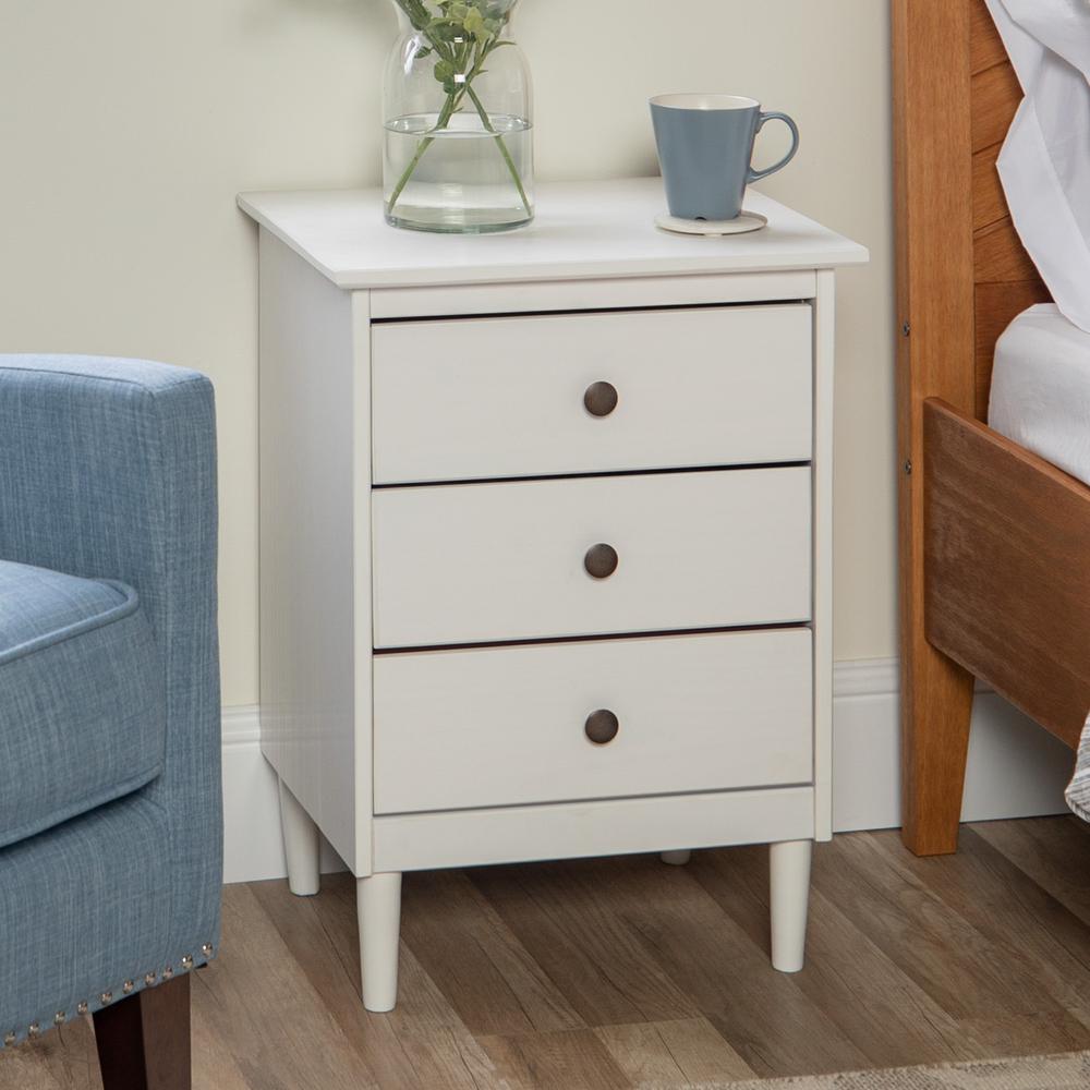 Classic 3-Drawer Solid Wood Nightstand - White. Picture 2