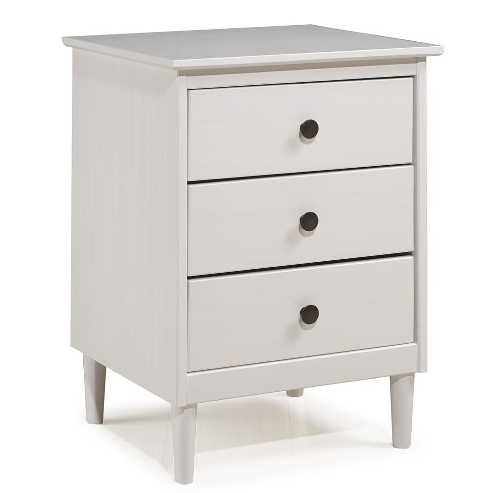 Classic 3-Drawer Solid Wood Nightstand - White. Picture 1