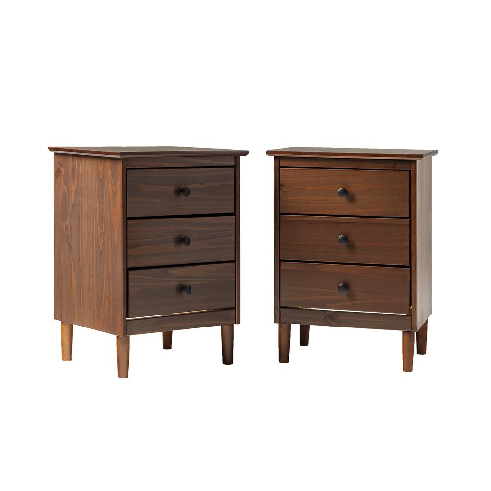 2 Pack 3 Drawer Solid Wood Nightstands- Walnut. Picture 4