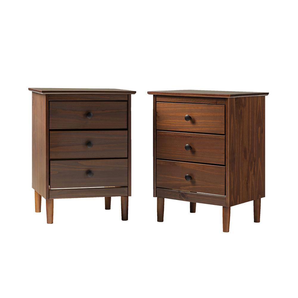 2 Pack 3 Drawer Solid Wood Nightstands- Walnut. Picture 5