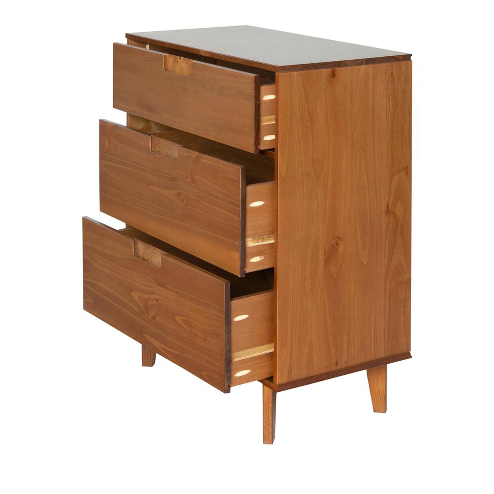 3 Drawer Mid Century Modern Wood Dresser - Caramel. Picture 4