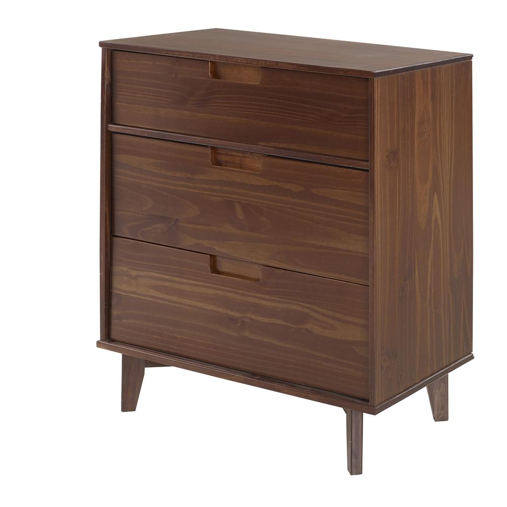 3 Drawer Mid Century Modern Wood Dresser - Walnut. Picture 1