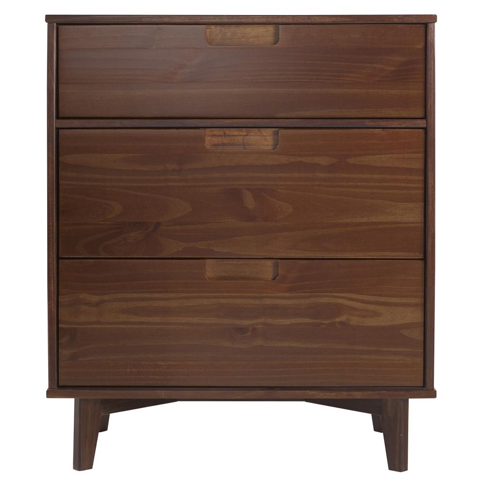 3 Drawer Mid Century Modern Wood Dresser - Walnut. Picture 3