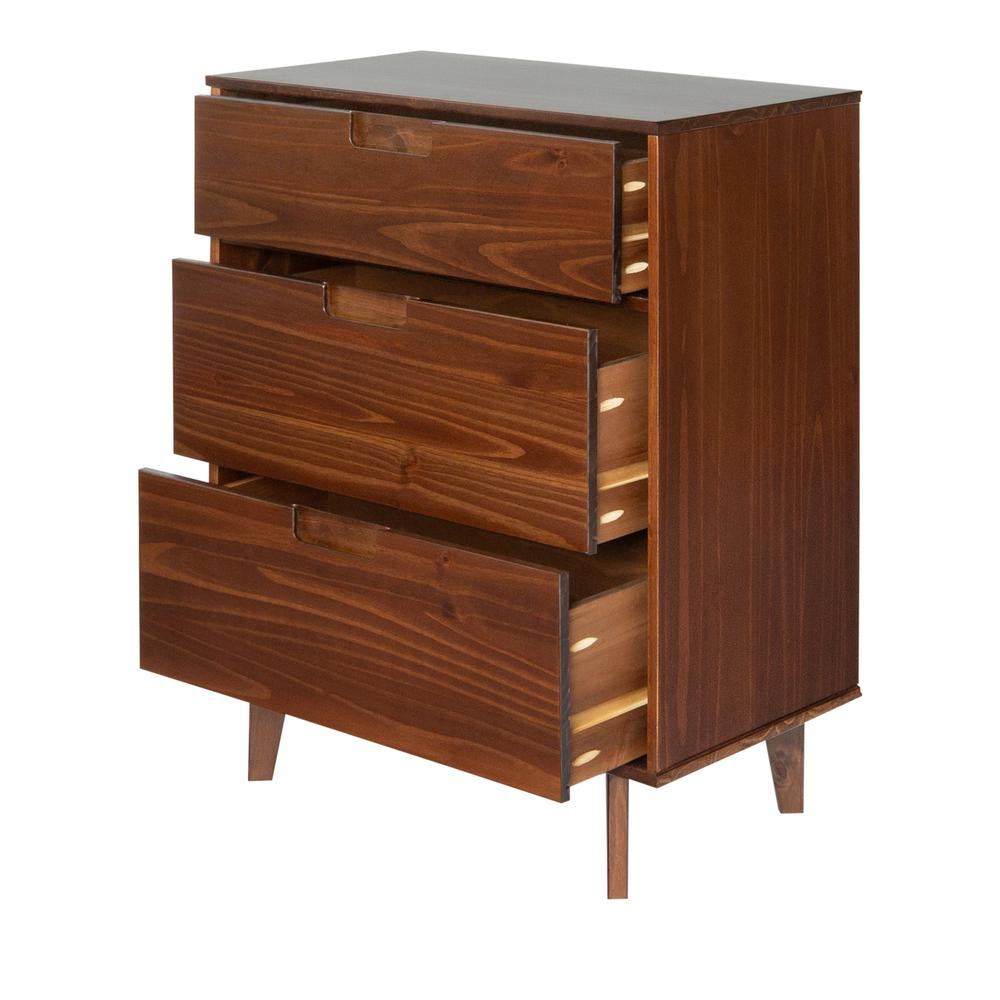 3 Drawer Mid Century Modern Wood Dresser - Walnut. Picture 4