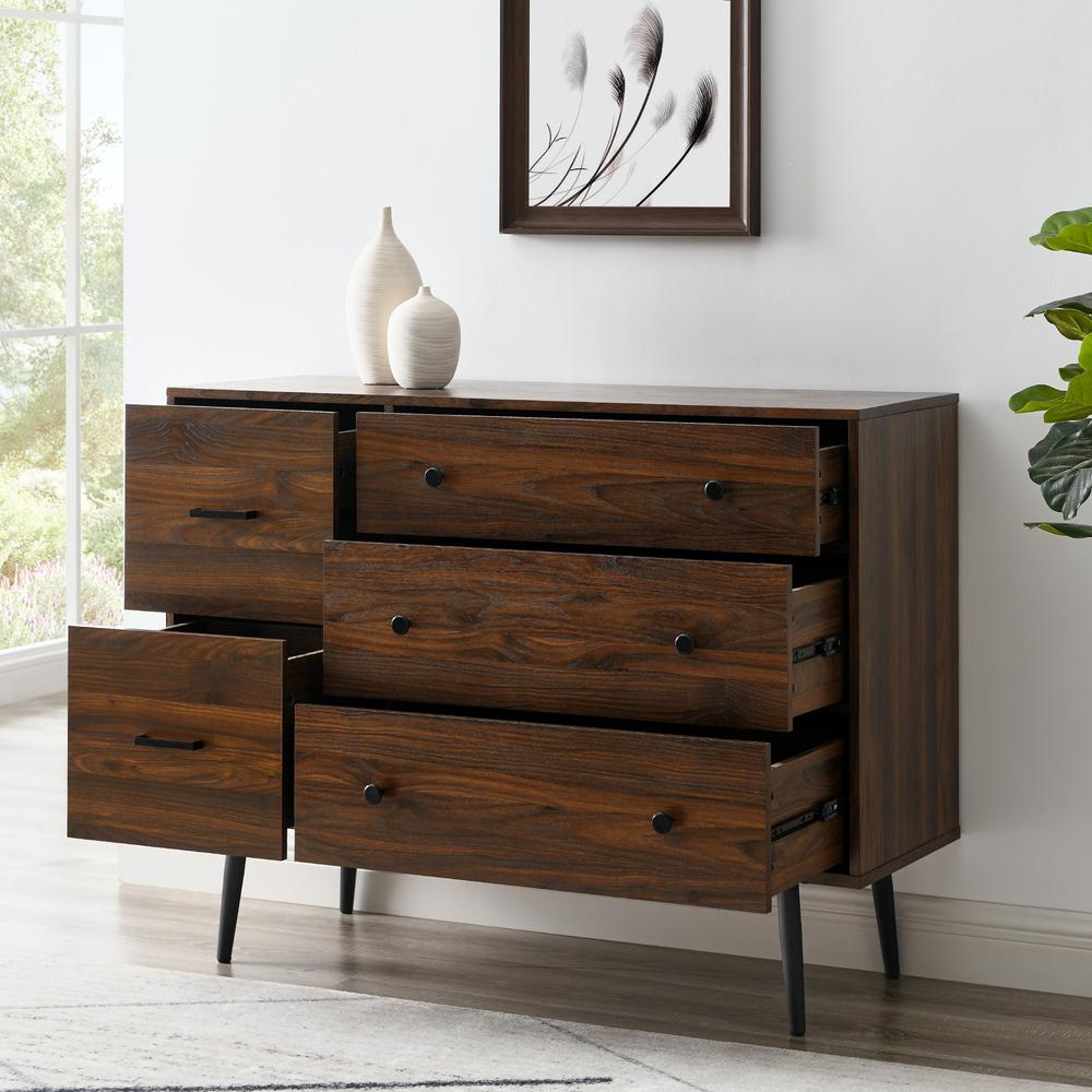 Modern 5 Drawer Metal and Wood Dresser – Dark Walnut. Picture 3