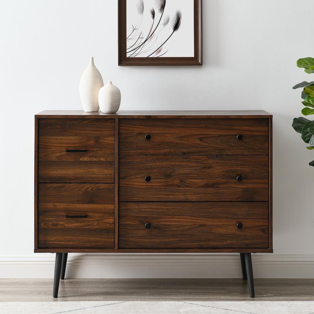 Modern 5 Drawer Metal and Wood Dresser – Dark Walnut. Picture 4