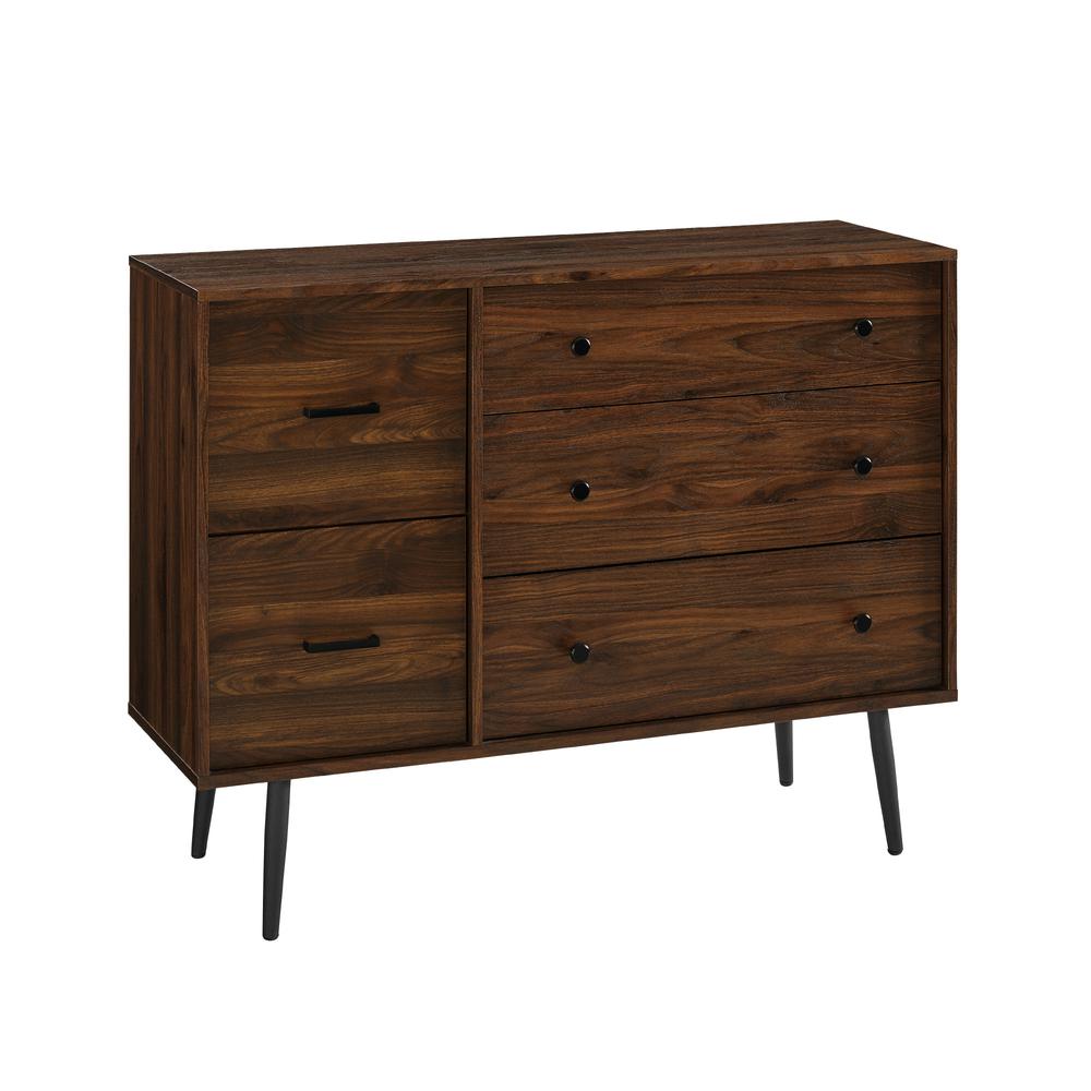 Modern 5 Drawer Metal and Wood Dresser – Dark Walnut. Picture 5