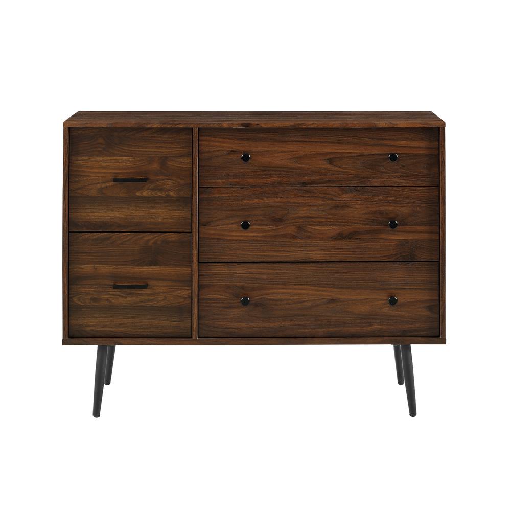 Modern 5 Drawer Metal and Wood Dresser – Dark Walnut. Picture 6