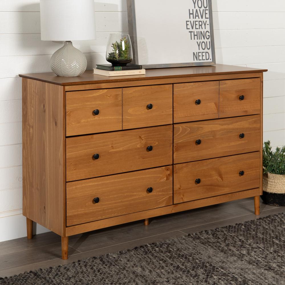 Classic 6-Drawer Solid Wood Dresser - Caramel. Picture 4