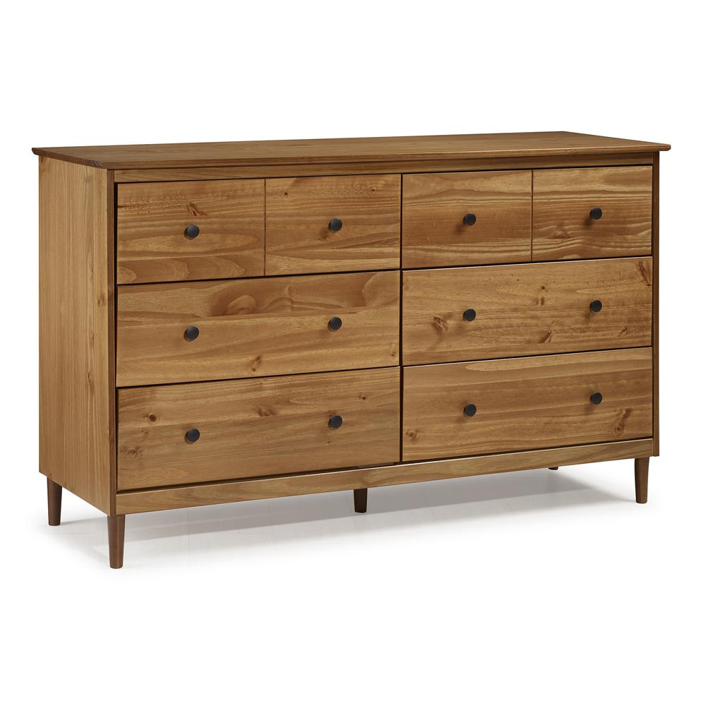 Classic 6-Drawer Solid Wood Dresser - Caramel. Picture 1