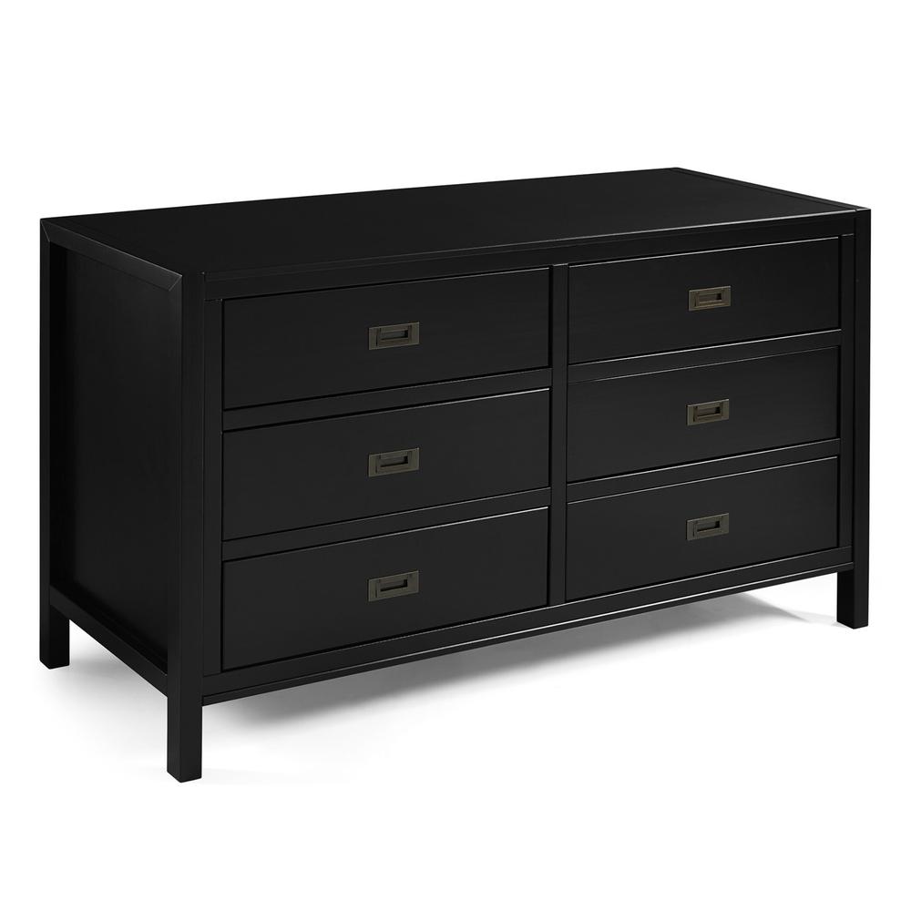 57" Classic Solid Wood 6-Drawer Dresser - Black. Picture 1