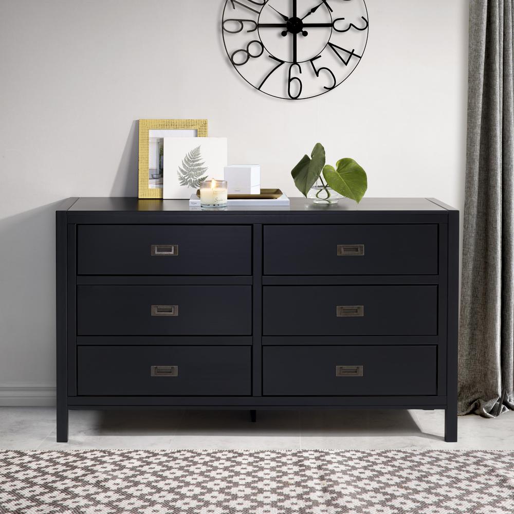 57" Classic Solid Wood 6-Drawer Dresser - Black. Picture 2
